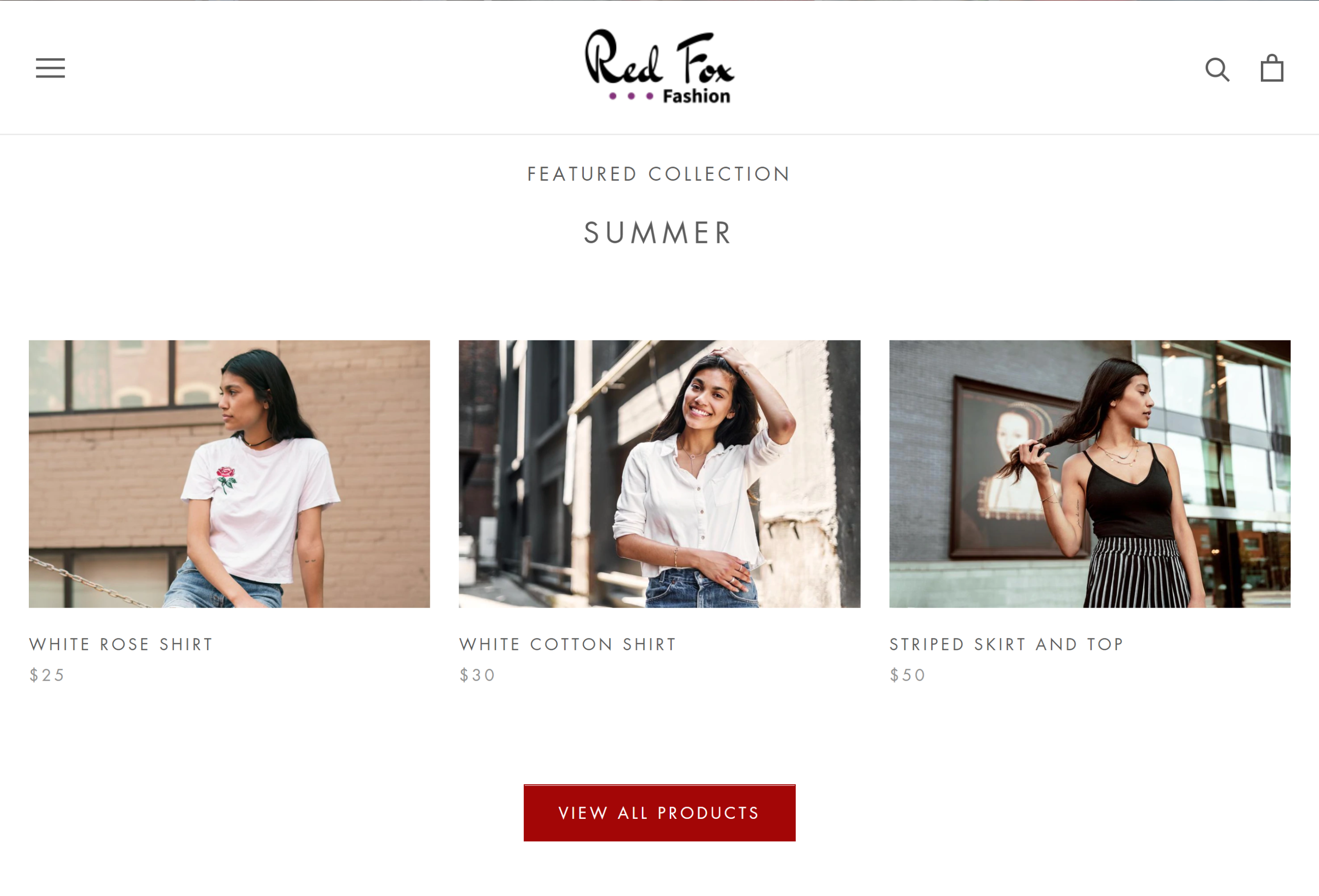 Screenshot of Red Fox Fashion home page